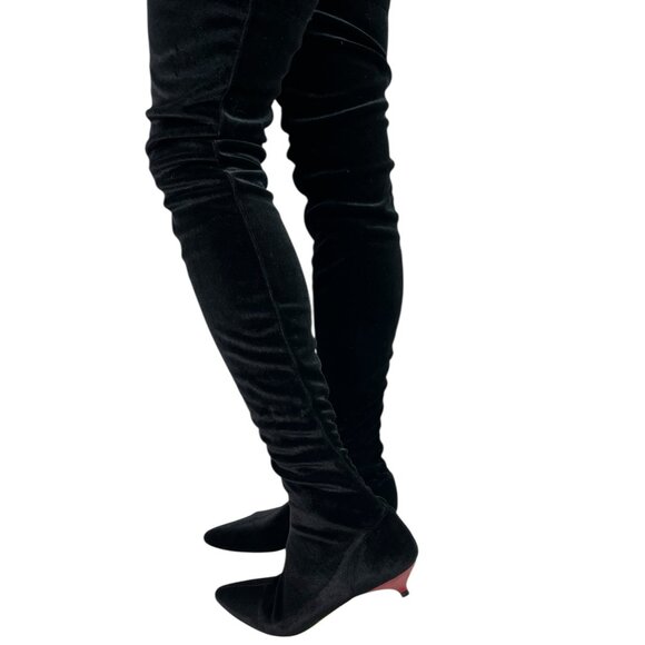 Gia Couture Boom Black Velvet Over The Knee OTK Boots Red Kitten Heels EU 38, 8 - Picture 14 of 14